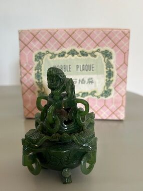 Green Marble Carved Plaque Incense Burner